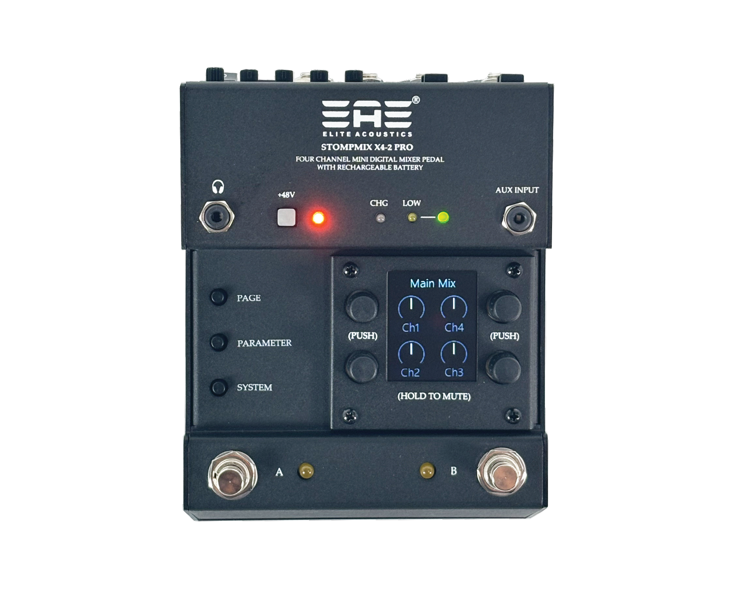 elite acoustics stompmix x4 pedal mixer Elite Acoustics EAE StompMix X4-2 Pro - Rechargeable Four Channel Digital Mixer Pedal