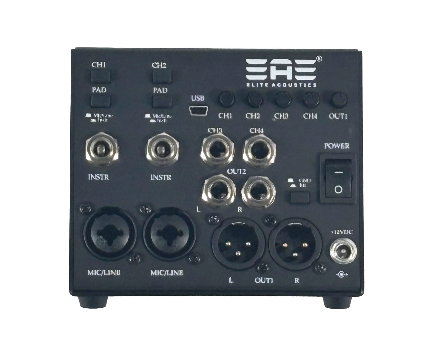 line mixer pedal Elite Acoustics EAE StompMix X4-2 Pro - Rechargeable Four Channel Digital Mixer Pedal