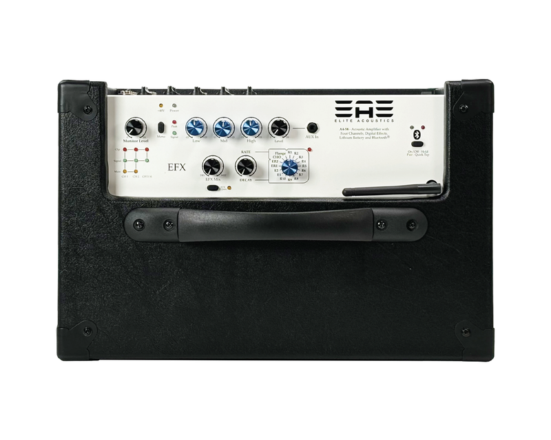 Elite Acoustics "EAE" A4-58 Black 120 Watt Acoustic Guitar/4 Chan Amplifier with LFP Battery and Bluetooth