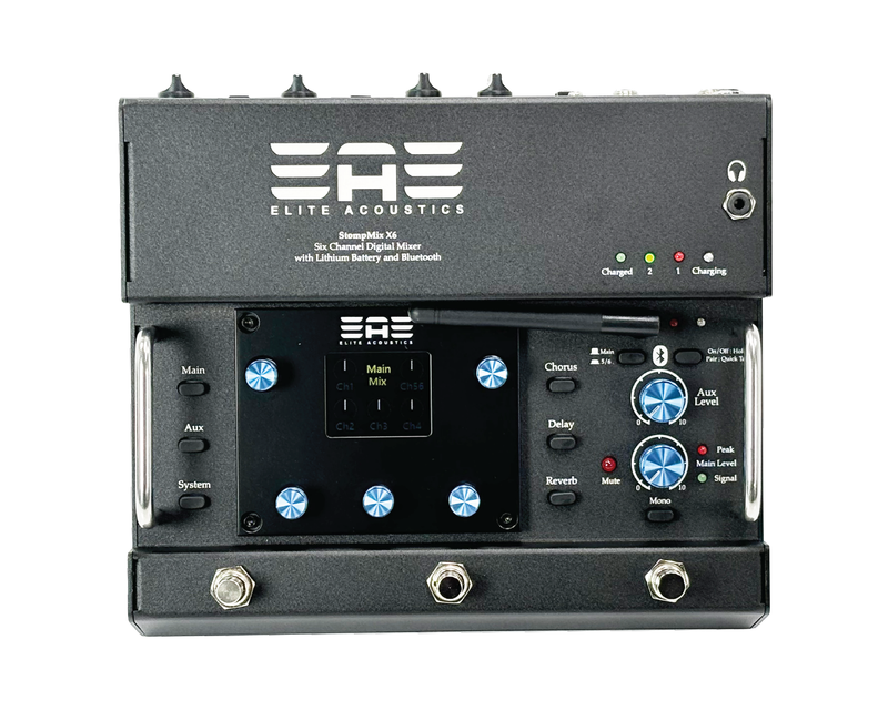 Elite Acoustics (EAE) StompMix X6 Six Digital pedalboard mixer with Lithium Battery and Bluetooth