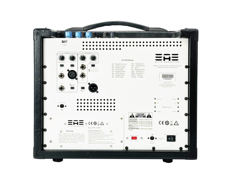 Elite Acoustics "EAE" A1-8 80 Watt or A1-58 120 Watt Acoustic Guitar/3 Chan Amplifier with LFP Battery