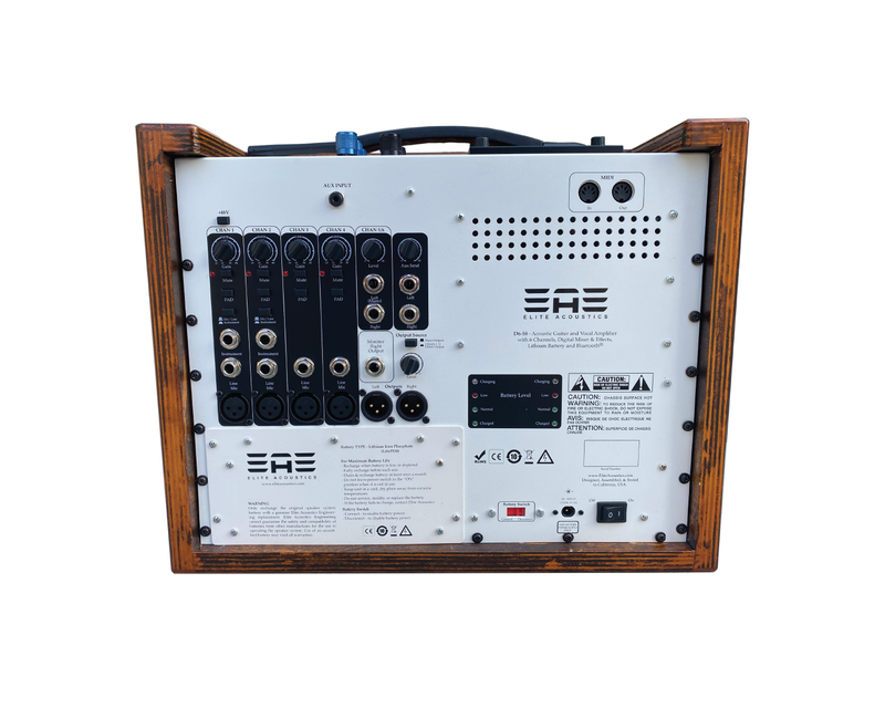 Elite Acoustics "EAE" D6-58 120 Watt Acoustic Guitar/Multi-Chan Amplifier with Lithium Battery and Bluetooth  - with 6 channel Digital Mixer
